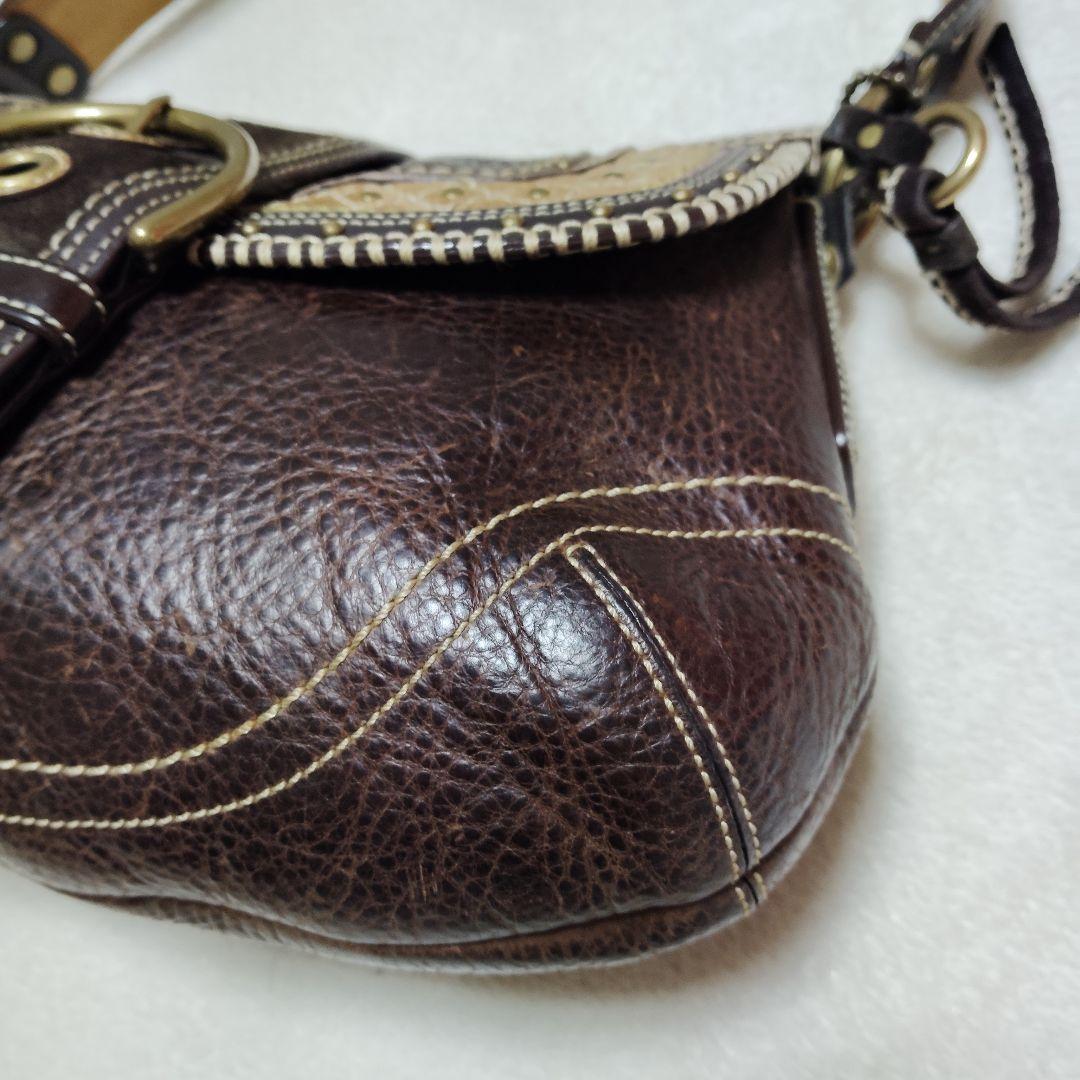 コーチ　ソーホー　ワンショルダーバッグ　スウェード　スタッズ　レザー　Y2K　茶