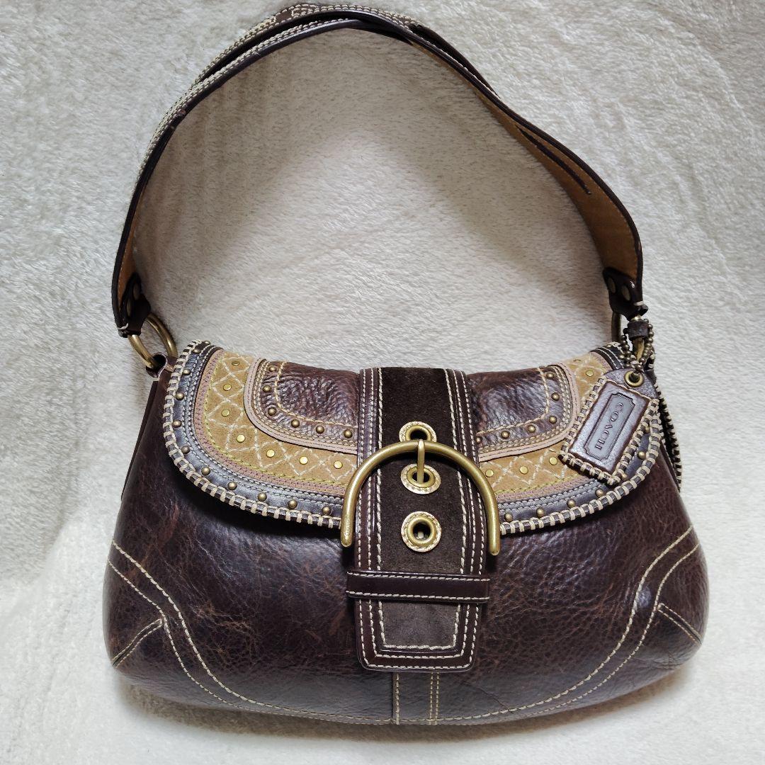 コーチ　ソーホー　ワンショルダーバッグ　スウェード　スタッズ　レザー　Y2K　茶