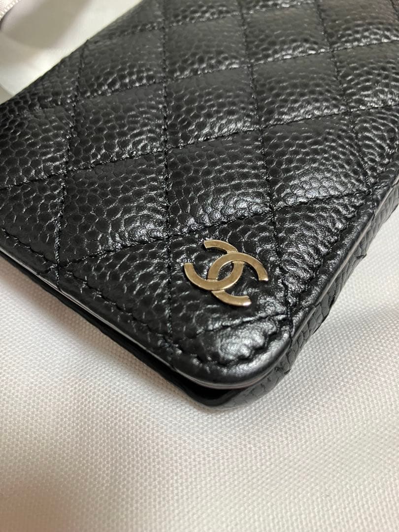 美品CHANEL iPhoneケース キャビアスキン正規品 シルバーココマーク