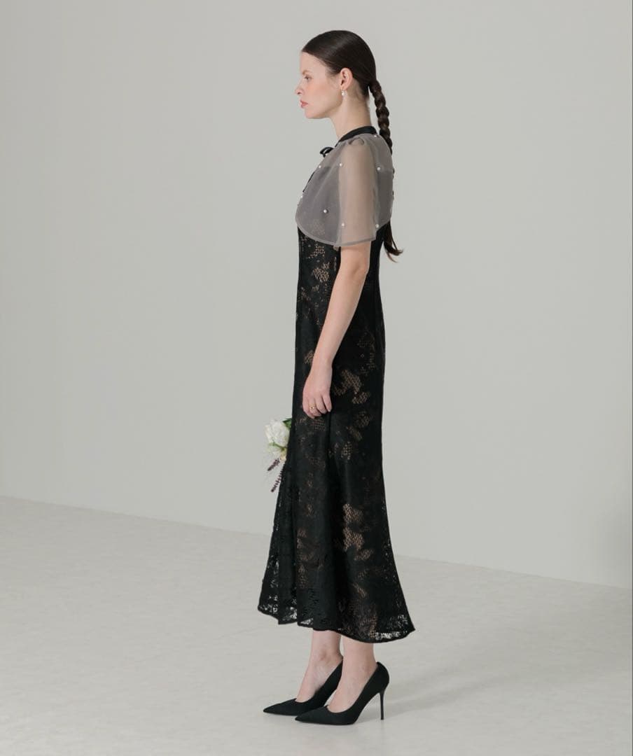 leja ケープ風ボレロ付きオーガンジーボレロキャミワンピース　黒