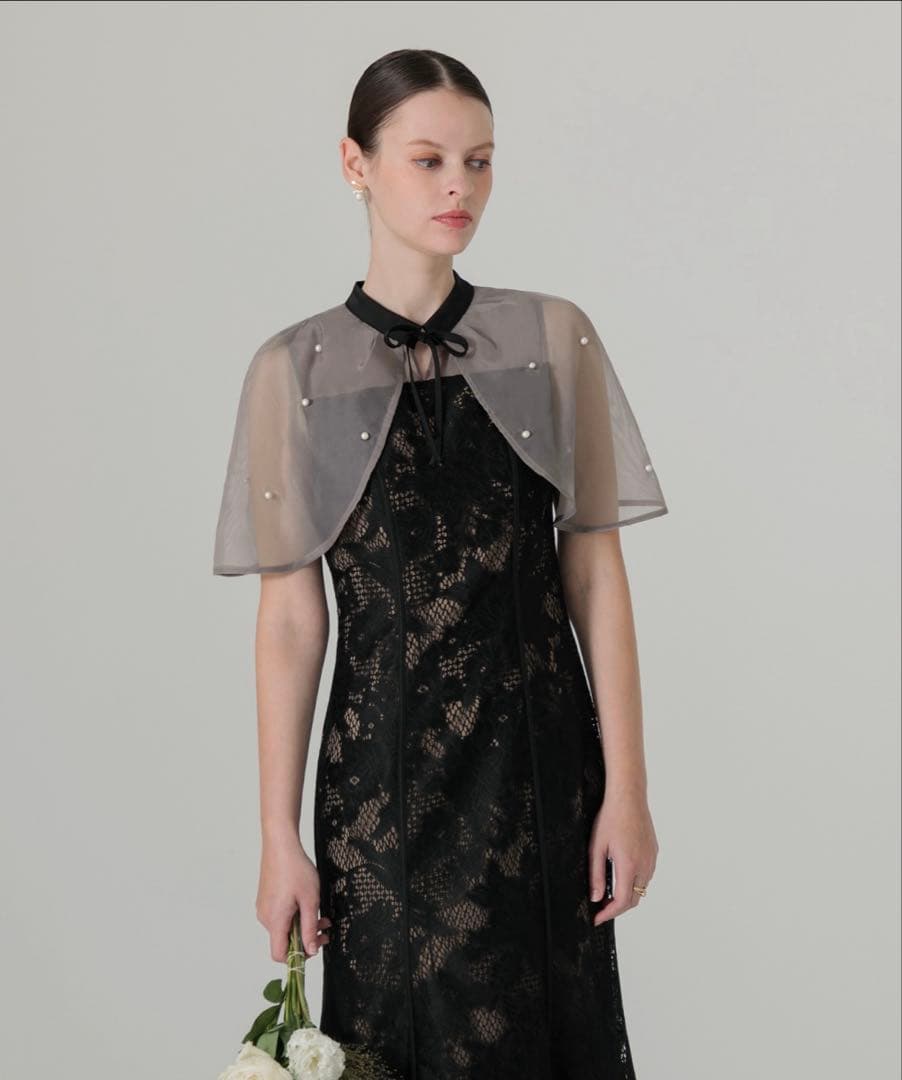 leja ケープ風ボレロ付きオーガンジーボレロキャミワンピース　黒