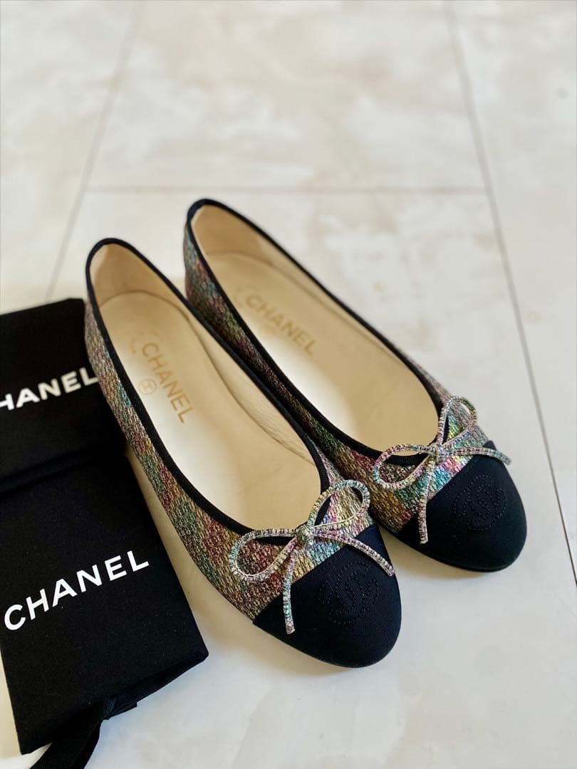 美品 CHANEL ツイード バレエシューズ バレリーナ 37 24 シャネル