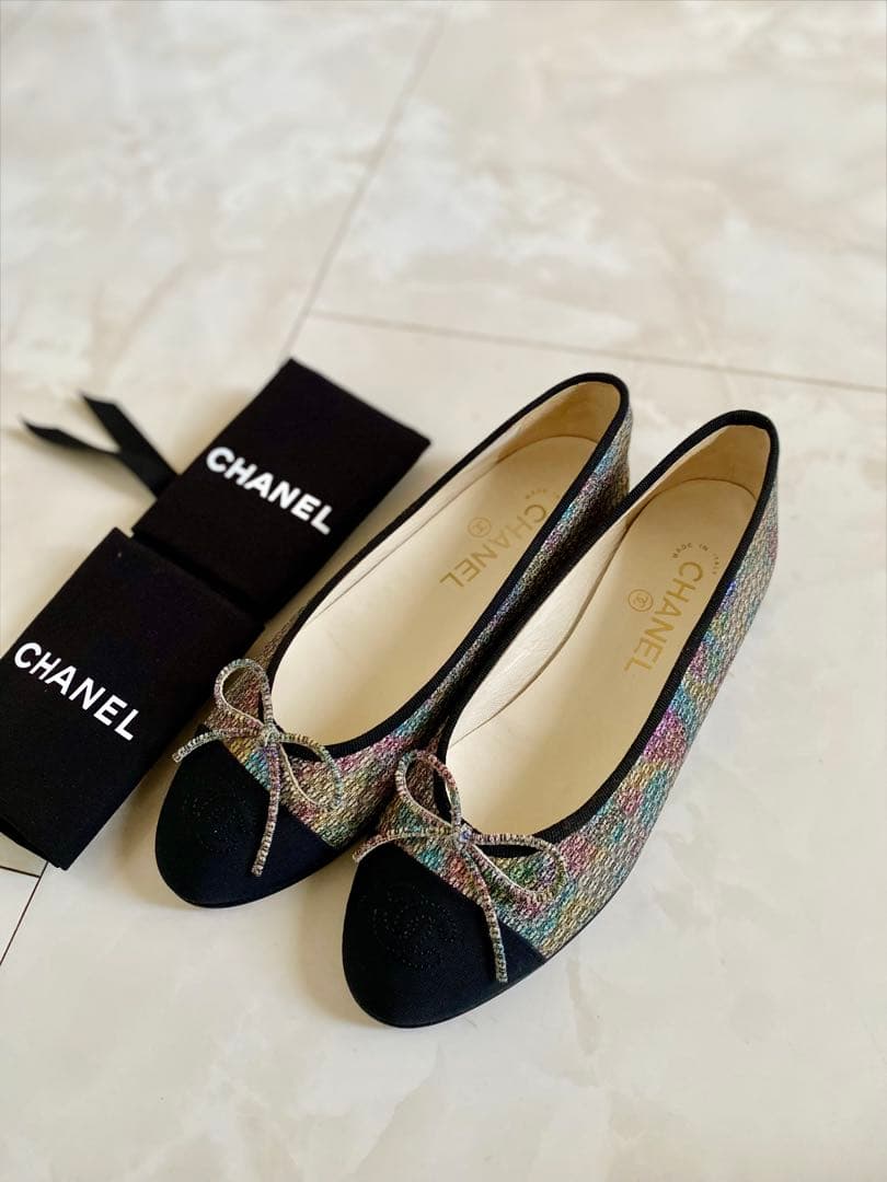 美品 CHANEL ツイード バレエシューズ バレリーナ 37 24 シャネル