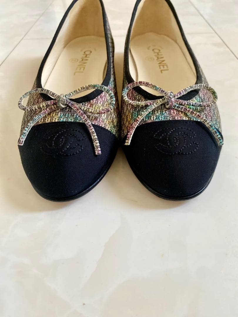 美品 CHANEL ツイード バレエシューズ バレリーナ 37 24 シャネル