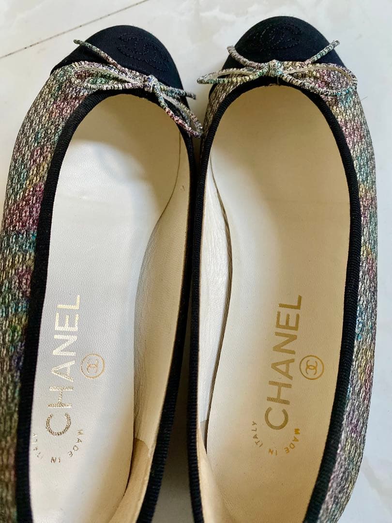 美品 CHANEL ツイード バレエシューズ バレリーナ 37 24 シャネル
