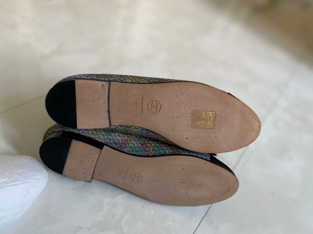 美品 CHANEL ツイード バレエシューズ バレリーナ 37 24 シャネル