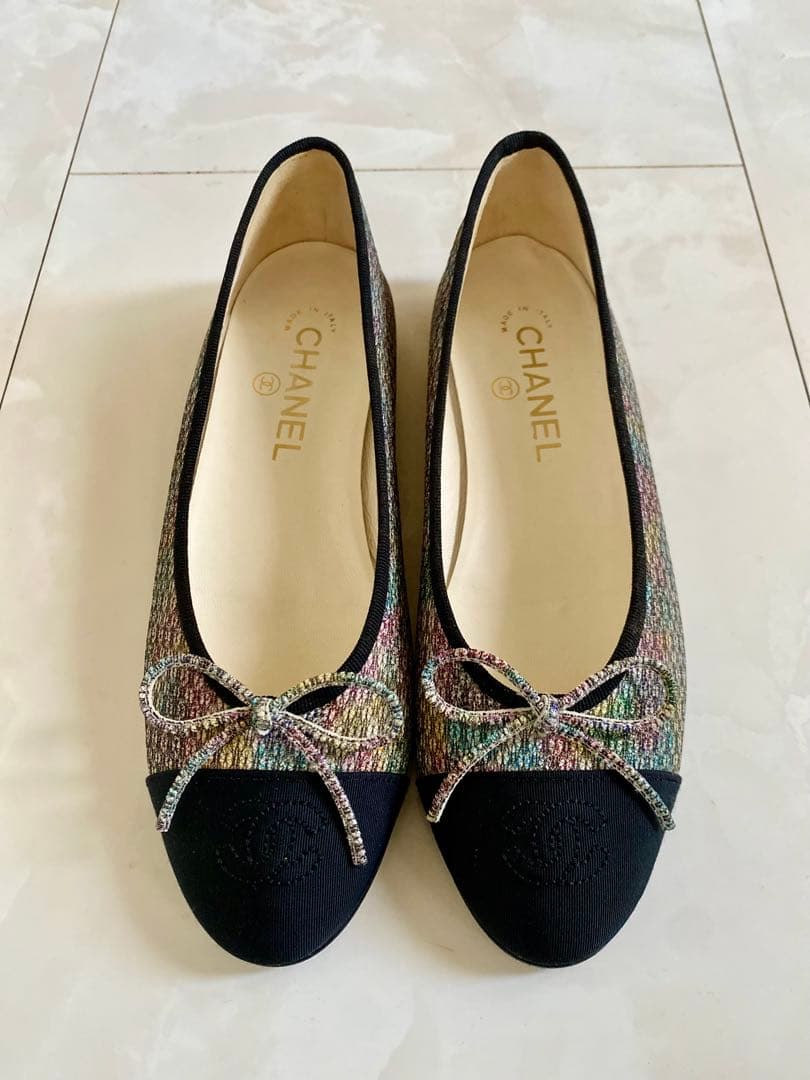 美品 CHANEL ツイード バレエシューズ バレリーナ 37 24 シャネル