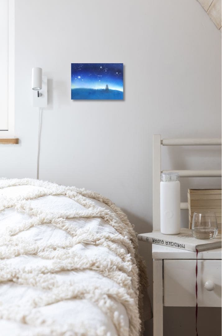 【室生】油絵　原画　一点物　風景　夜空　星　樹　メルヘン　アート　SM