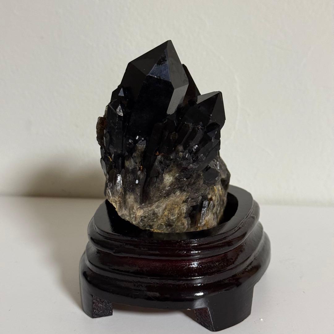 黒水晶 モリオン クラスター 台座付 漆黒 コンゴ産 原石 天然石 魔除け