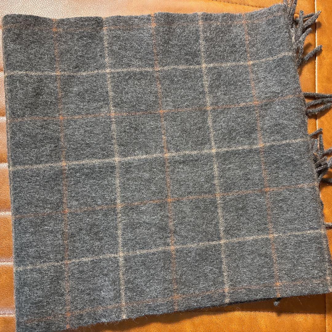 【レアカラーBurberryカシミヤ100】　マフラー　グレー　オレンジ
