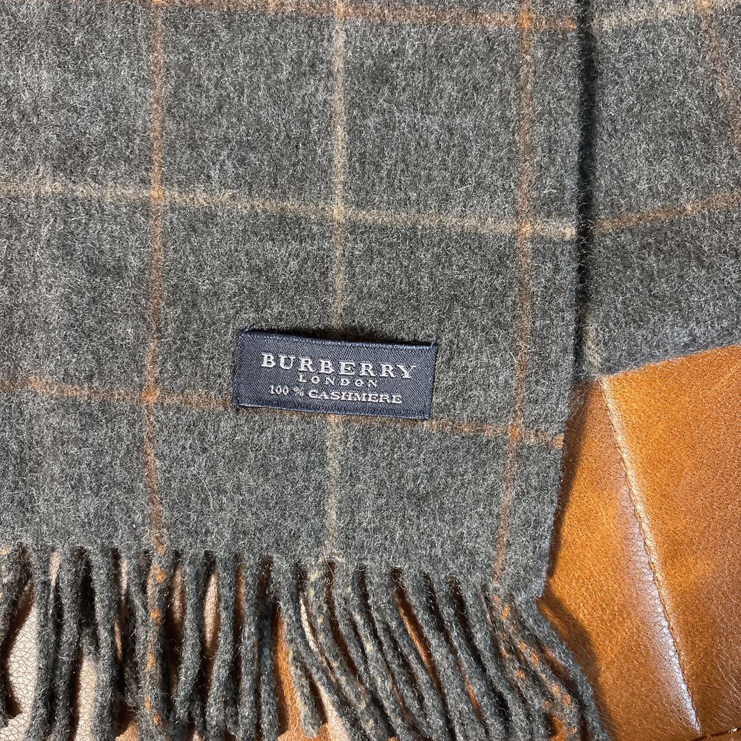 【レアカラーBurberryカシミヤ100】　マフラー　グレー　オレンジ
