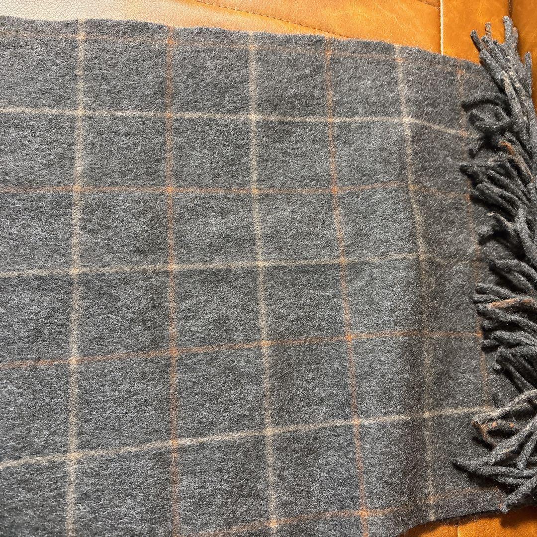 【レアカラーBurberryカシミヤ100】　マフラー　グレー　オレンジ