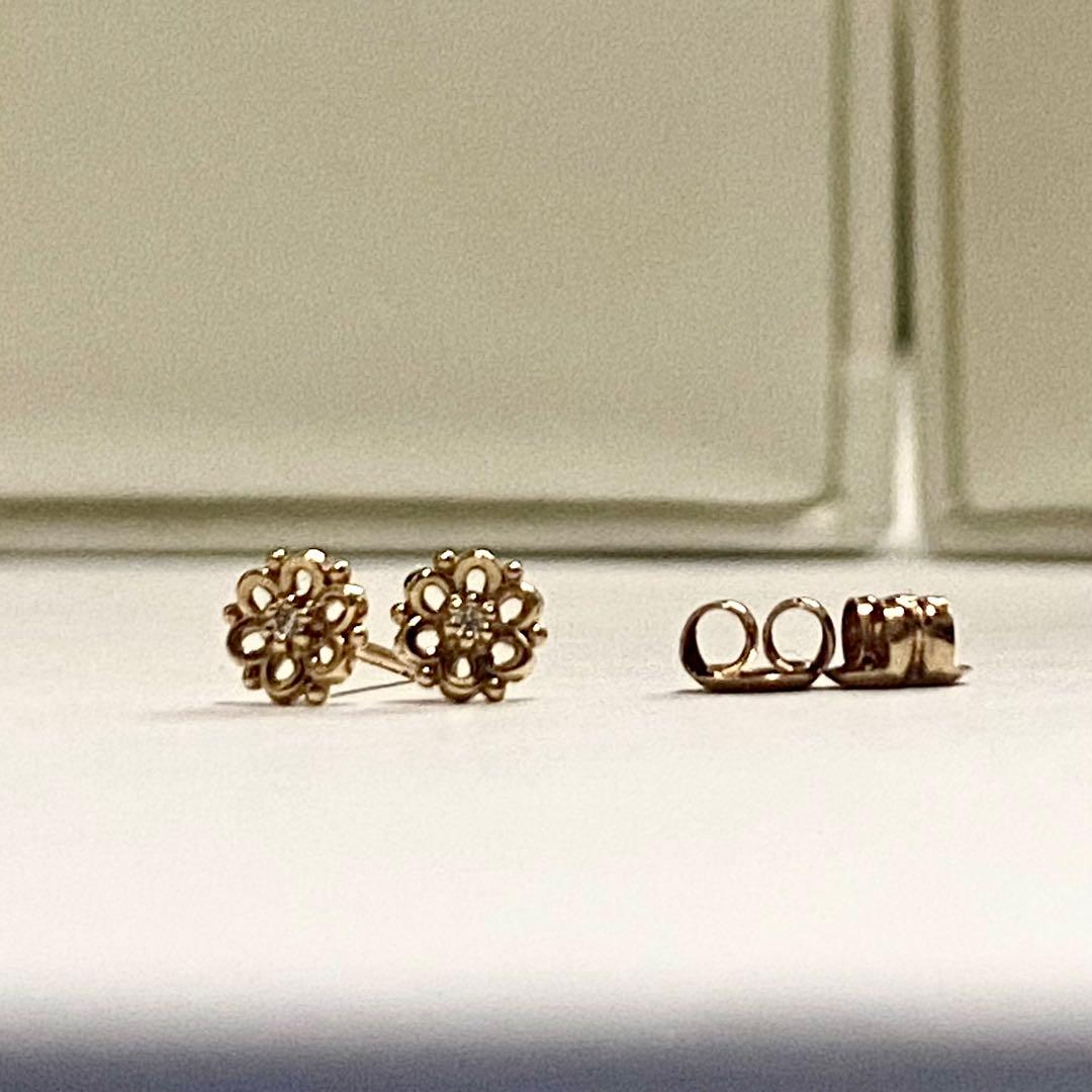 4℃ K10 ダイヤモンド ピアス フルール　美品