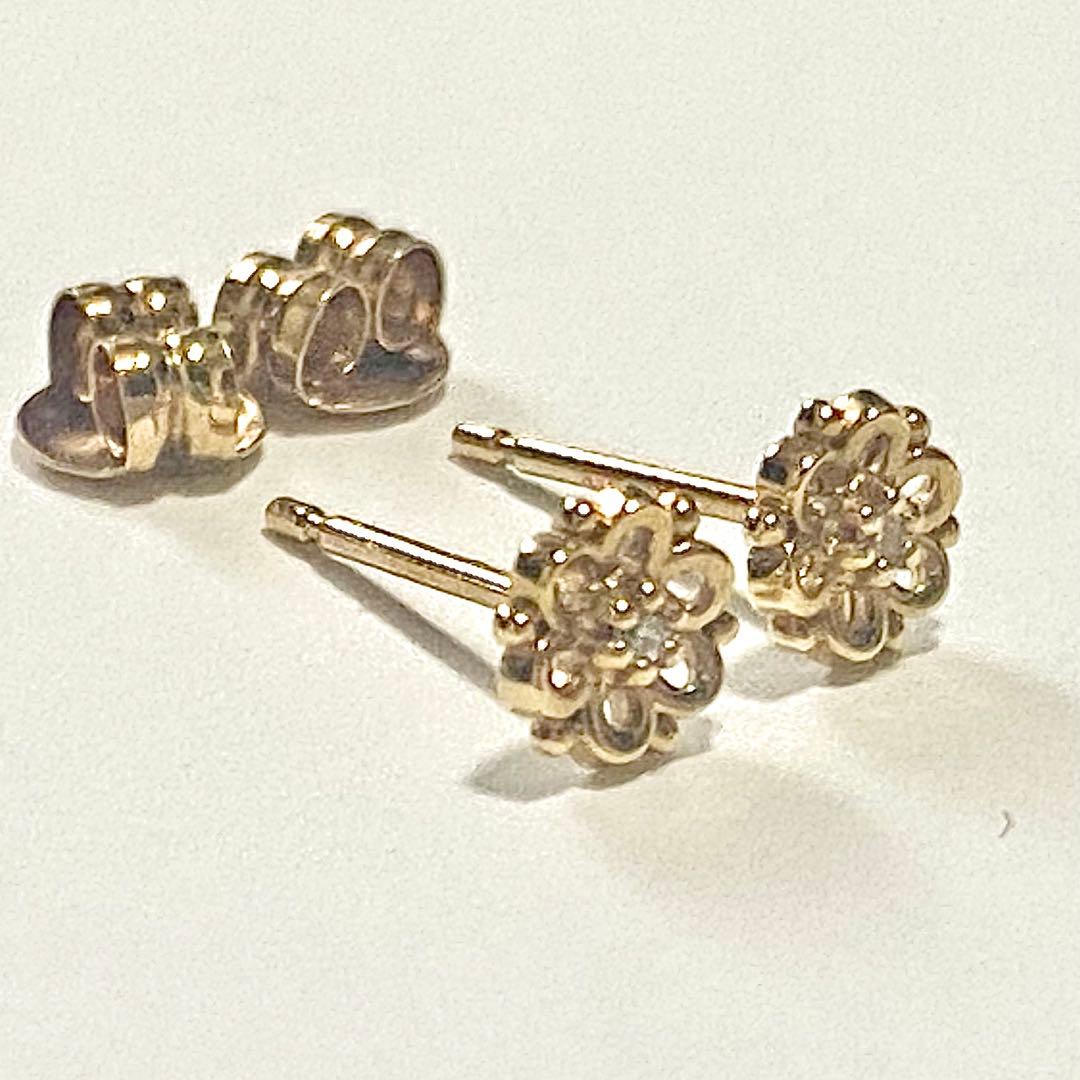 4℃ K10 ダイヤモンド ピアス フルール　美品