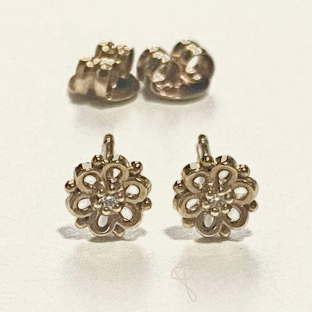 4℃ K10 ダイヤモンド ピアス フルール　美品