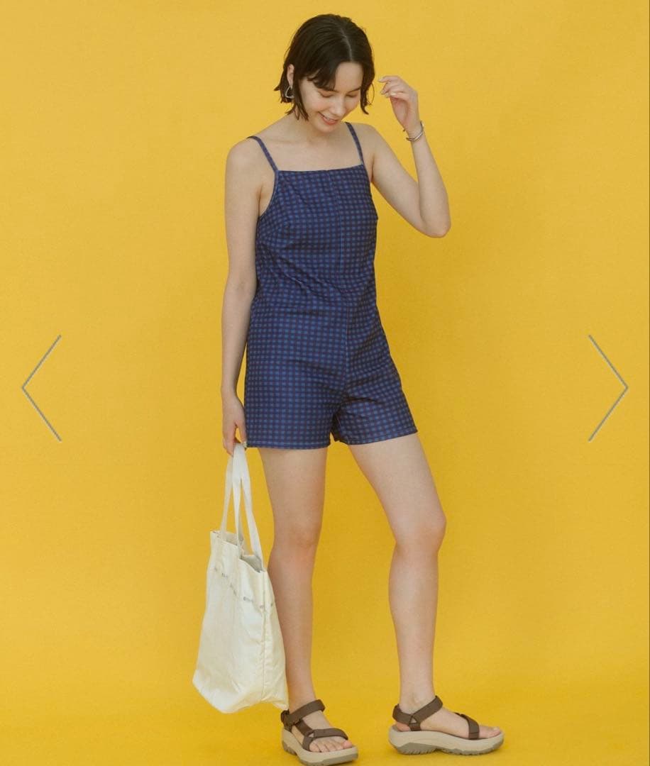 〜8/17セール【新品】グリーンレーベル オールインワンチェック柄スイムウェア