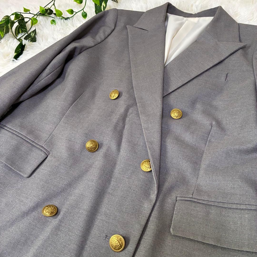 極美品✨ ミラ オーウェン金釦ダブルブレザーオーバージャケット　グレー　M