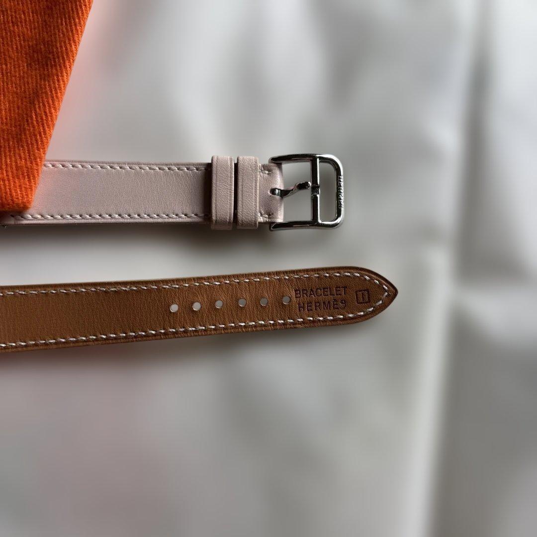 HERMES hウォッチ　薄ピンク レザー 時計替ベルト　　お得　尾錠付き