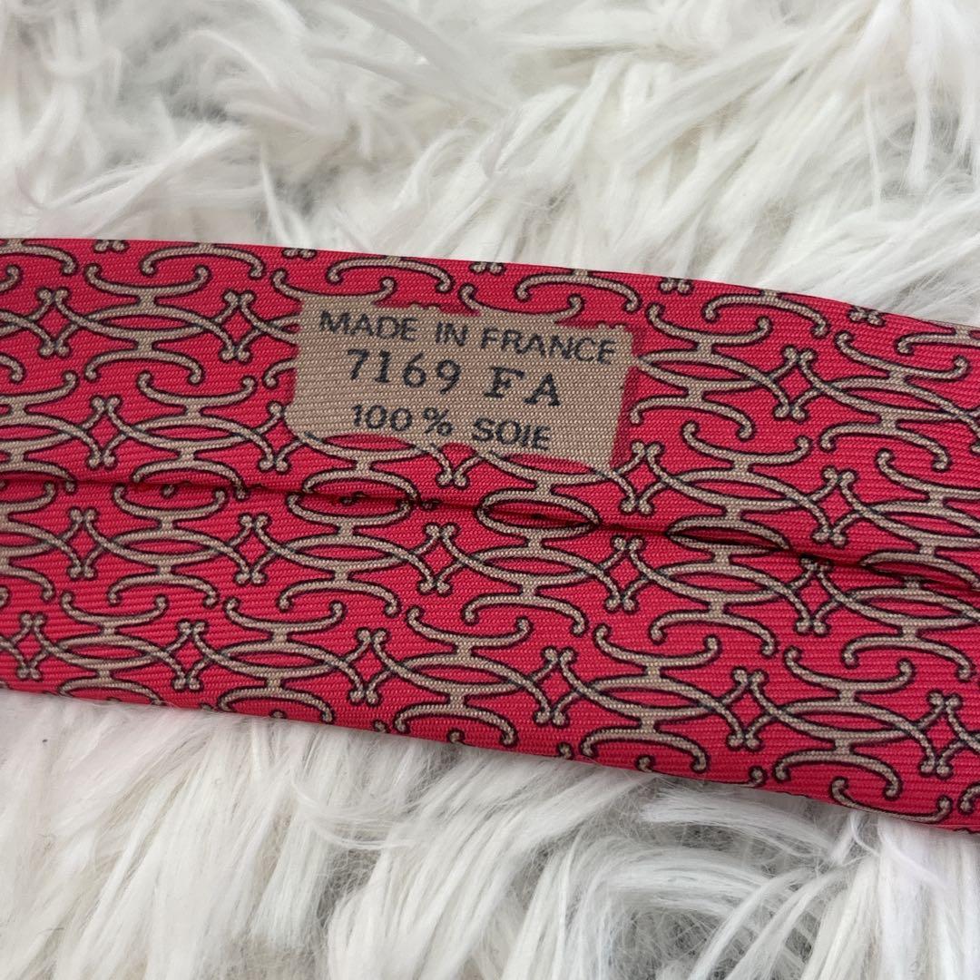 HERMES 赤色 パターン入り ネクタイ 箱付き