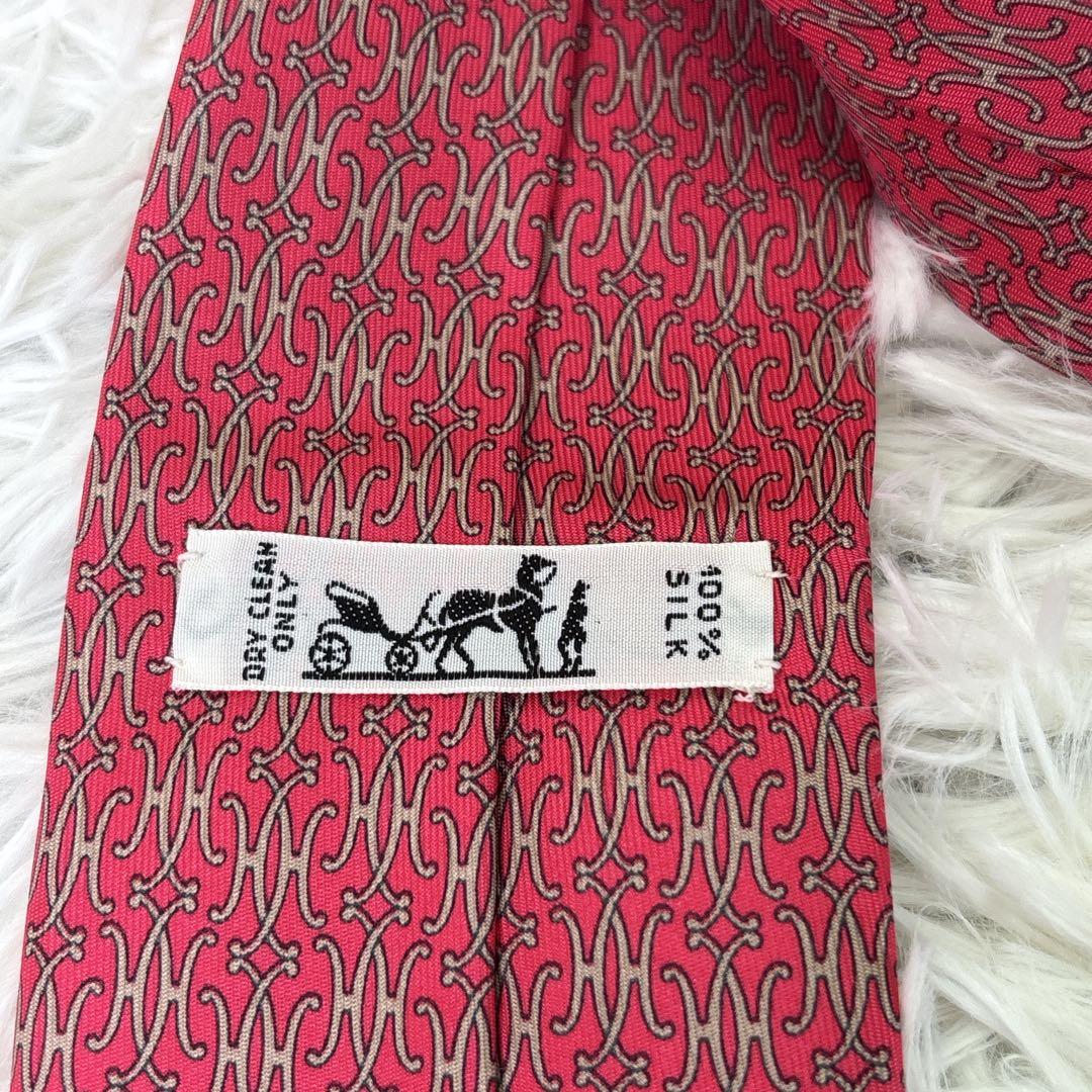 HERMES 赤色 パターン入り ネクタイ 箱付き