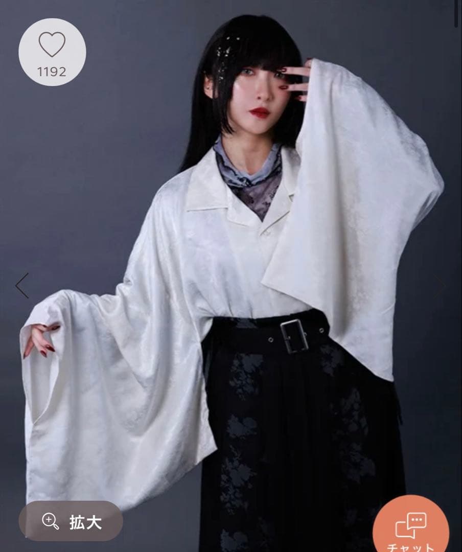 axes femme　扇子ＪＱ着物風長袖シャツ　白　Lサイズ