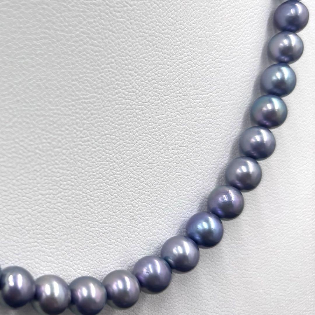 照り最強✨干渉色◎ あこや本真珠 7mmパールネックレス シルバー/ブルーグレー