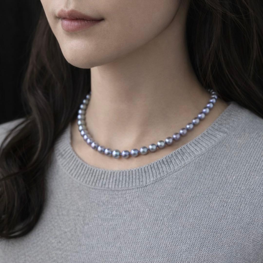 照り最強✨干渉色◎ あこや本真珠 7mmパールネックレス シルバー/ブルーグレー