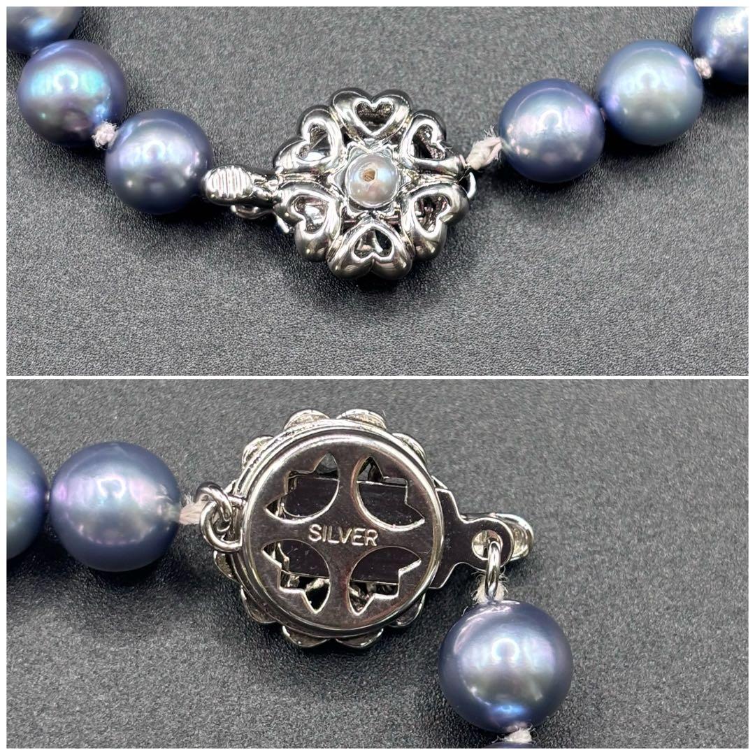 照り最強✨干渉色◎ あこや本真珠 7mmパールネックレス シルバー/ブルーグレー