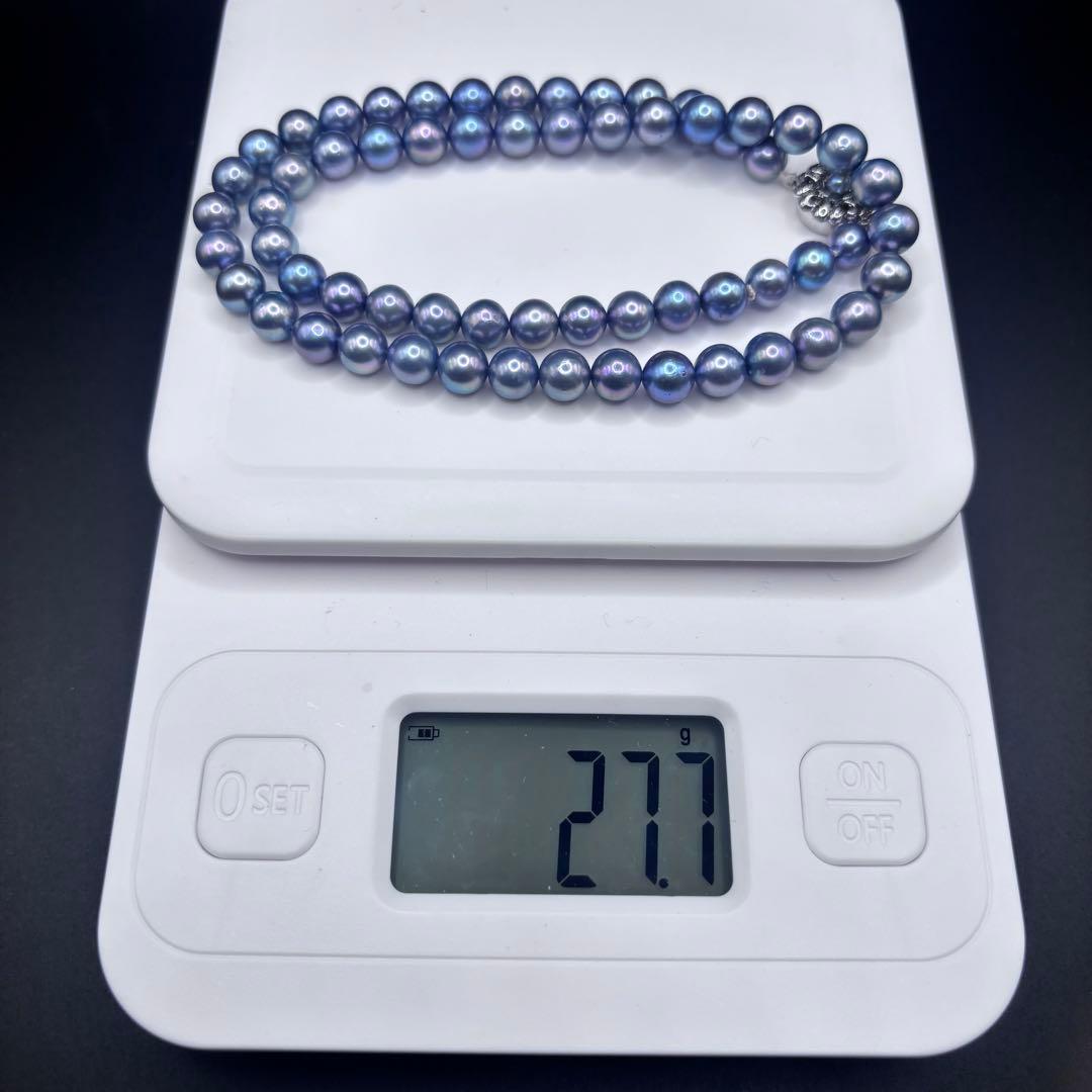 照り最強✨干渉色◎ あこや本真珠 7mmパールネックレス シルバー/ブルーグレー