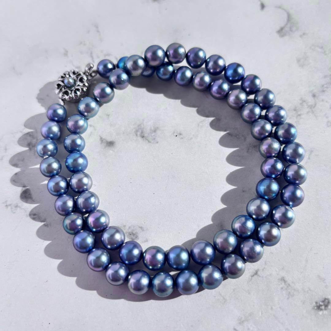 照り最強✨干渉色◎ あこや本真珠 7mmパールネックレス シルバー/ブルーグレー