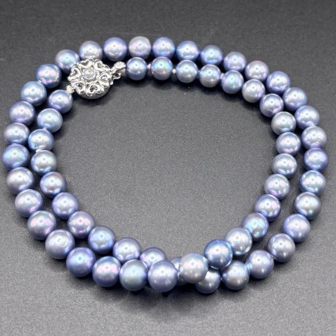 照り最強✨干渉色◎ あこや本真珠 7mmパールネックレス シルバー/ブルーグレー