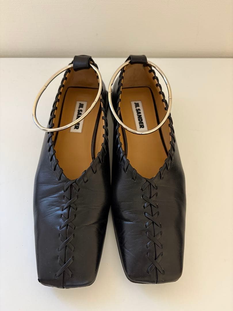 JIL SANDER 黒 編み込み フラットシューズ３７