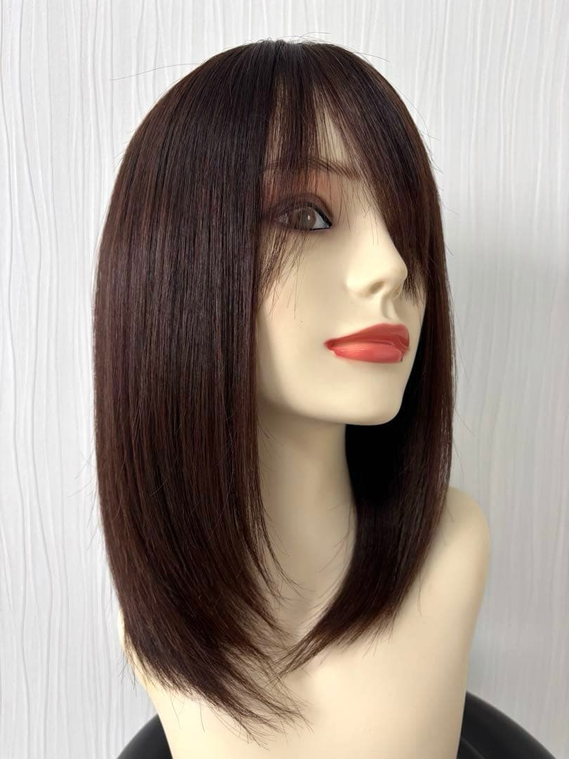 【Ｆ＊】医療用ウィッグ　ダークブラウン ストレートミディアム　人毛１００%
