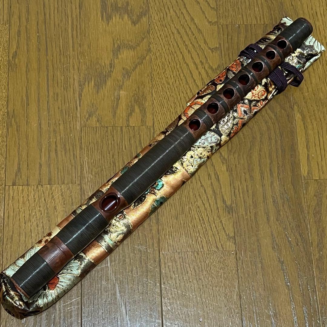 龍笛 本管 籐巻 煤竹 ※専用笛袋付