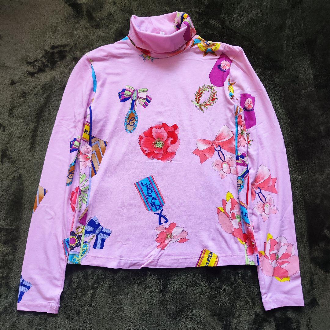 【美品】LEONARD レオナール 長袖ハイネックカットソー ピンク 38 M