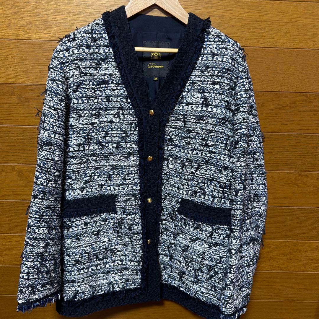 【美品】Drawer ツイードジャケット 38ブルー14.8万円 金ボタン