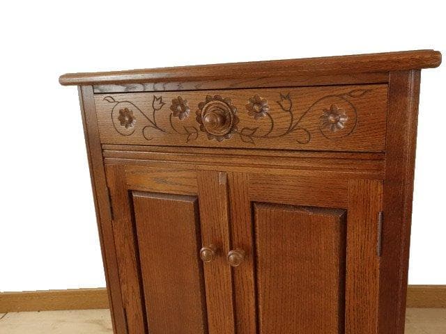 勇峰工芸（新）　雅　花柄キャビネット　ナラ材家具　北海道手作り家具