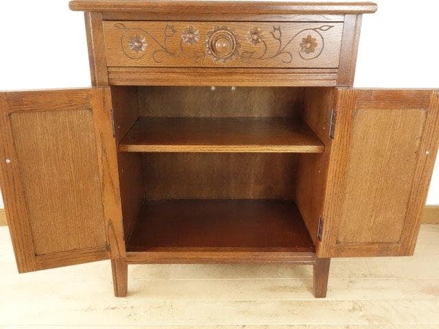 勇峰工芸（新）　雅　花柄キャビネット　ナラ材家具　北海道手作り家具