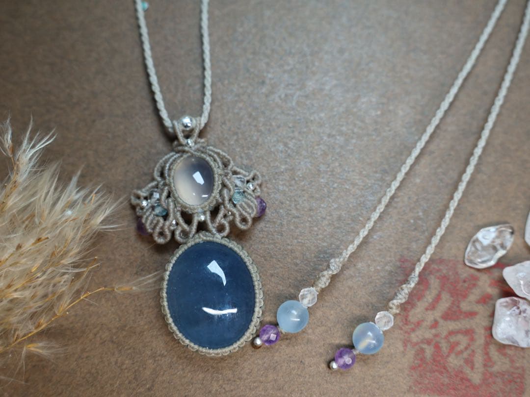 ぼ*)様 アクアマリン　カルセドニー　マクラメ　ネックレス