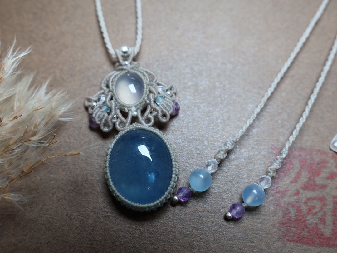 ぼ*)様 アクアマリン　カルセドニー　マクラメ　ネックレス