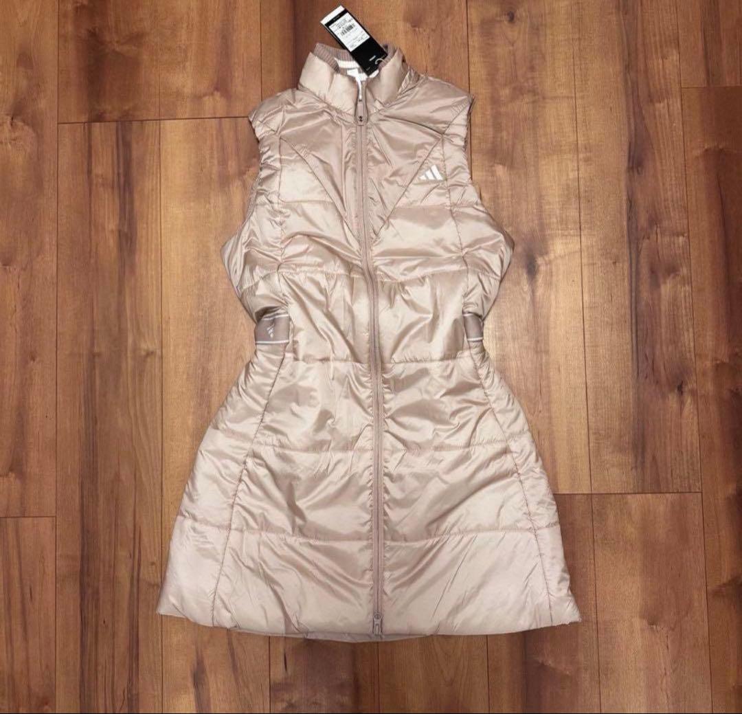 ベスト　ワンピース　ウエスト絞れます　秋冬　中綿　ジャケット　ベージュ　サイズL