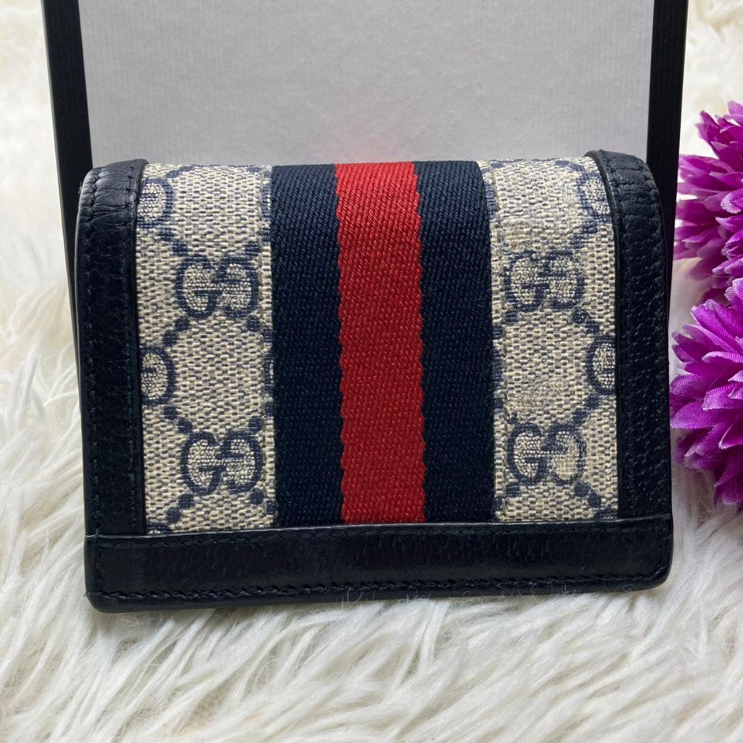 極美品　グッチ　オフィディア　折財布　GGマーモント　スプリーム　ネイビー