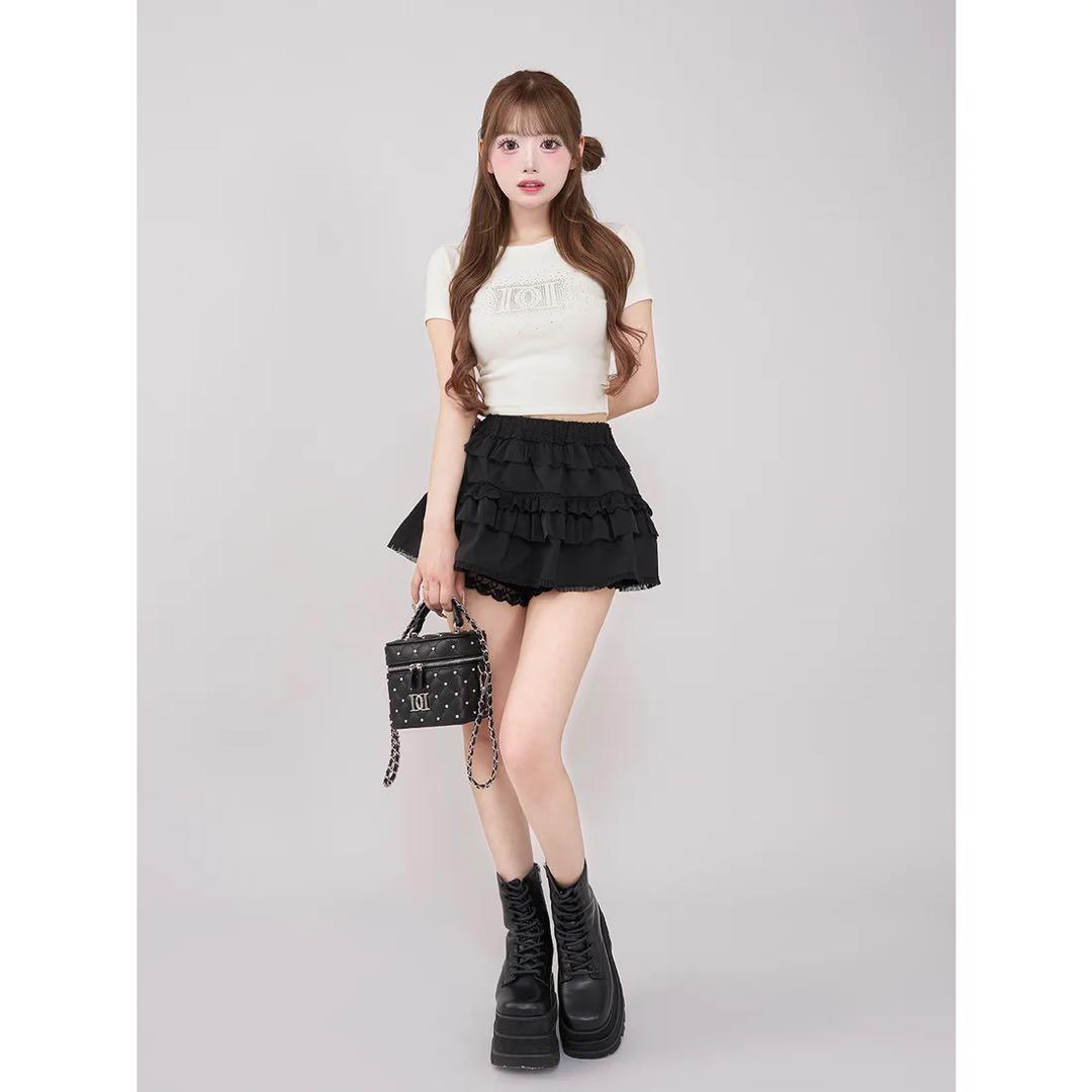 新品タグ付 ホワイト ダーリッチ シャイニーDDロゴコンパクトTシャツ フリー