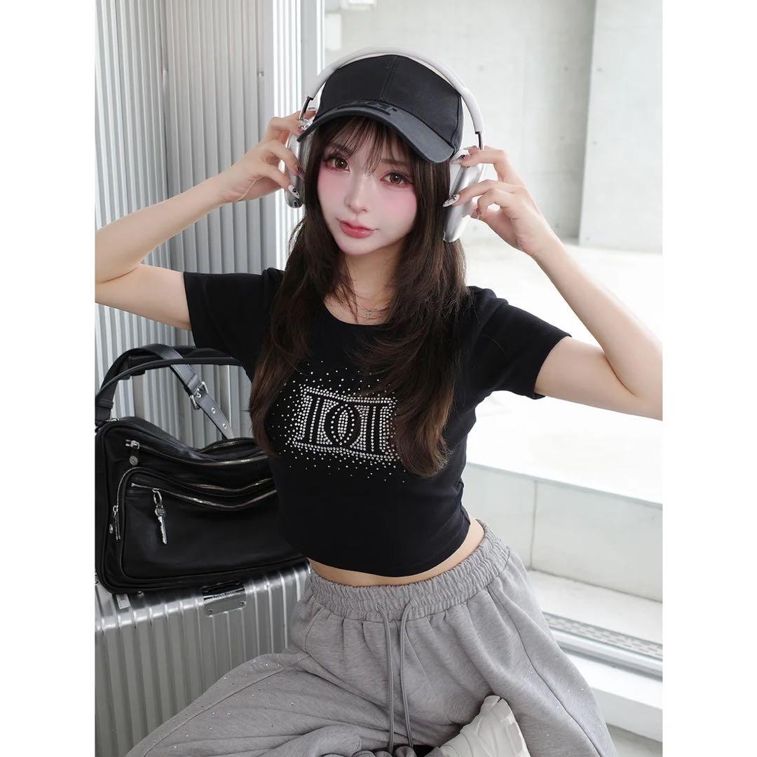 新品タグ付 ホワイト ダーリッチ シャイニーDDロゴコンパクトTシャツ フリー