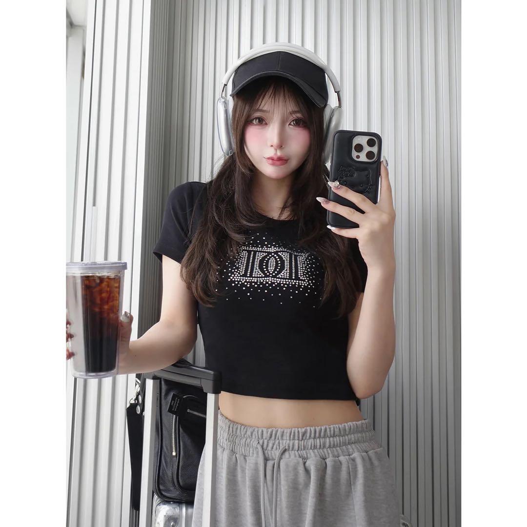 新品タグ付 ホワイト ダーリッチ シャイニーDDロゴコンパクトTシャツ フリー