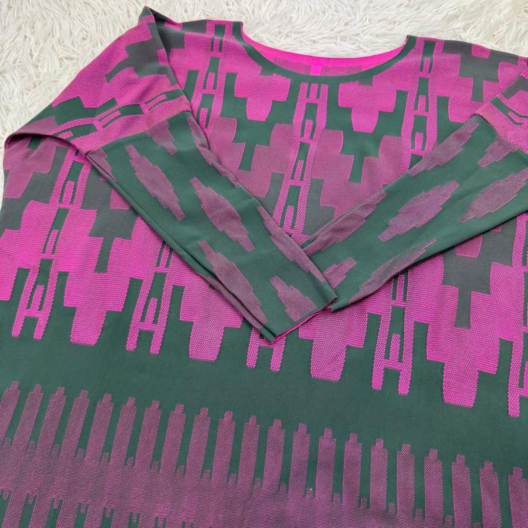 【人気】pleats please 長袖カットソー　ワンピース　総柄　サイズ3