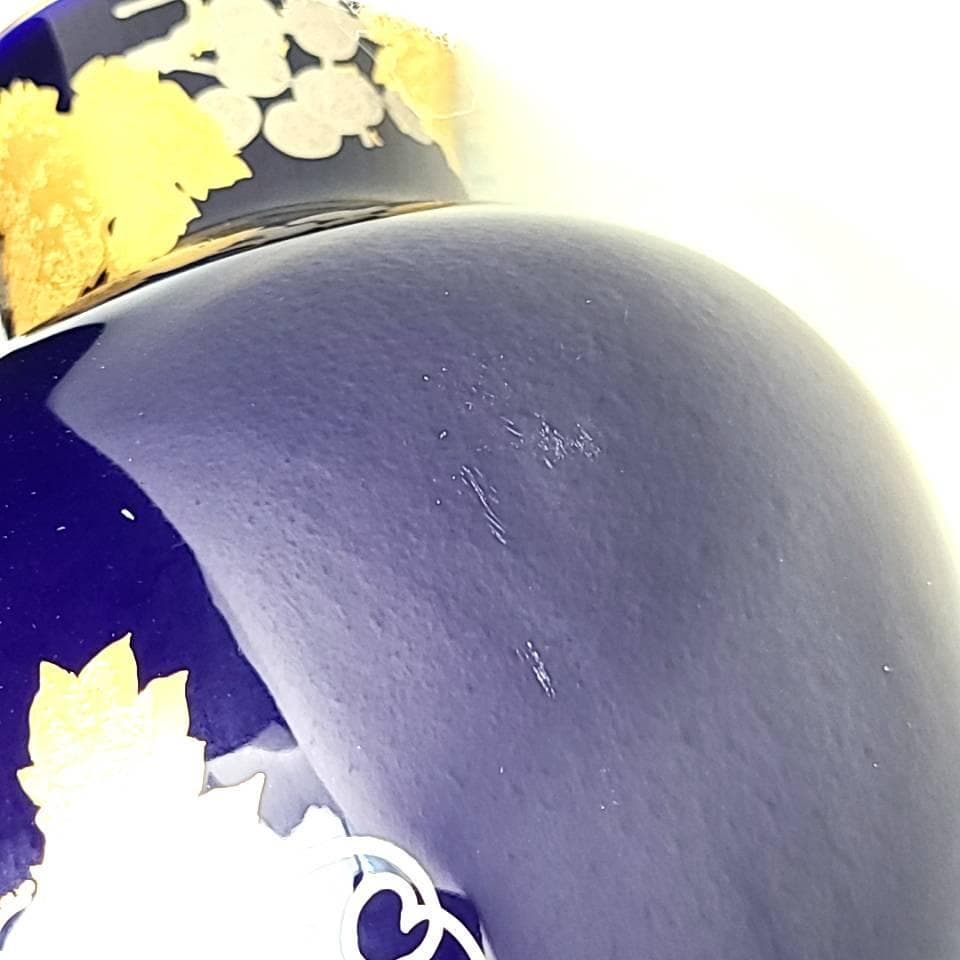 □良品□大倉陶園 瑠璃金蝕ぶどう フラワーベース 花瓶 箱つき