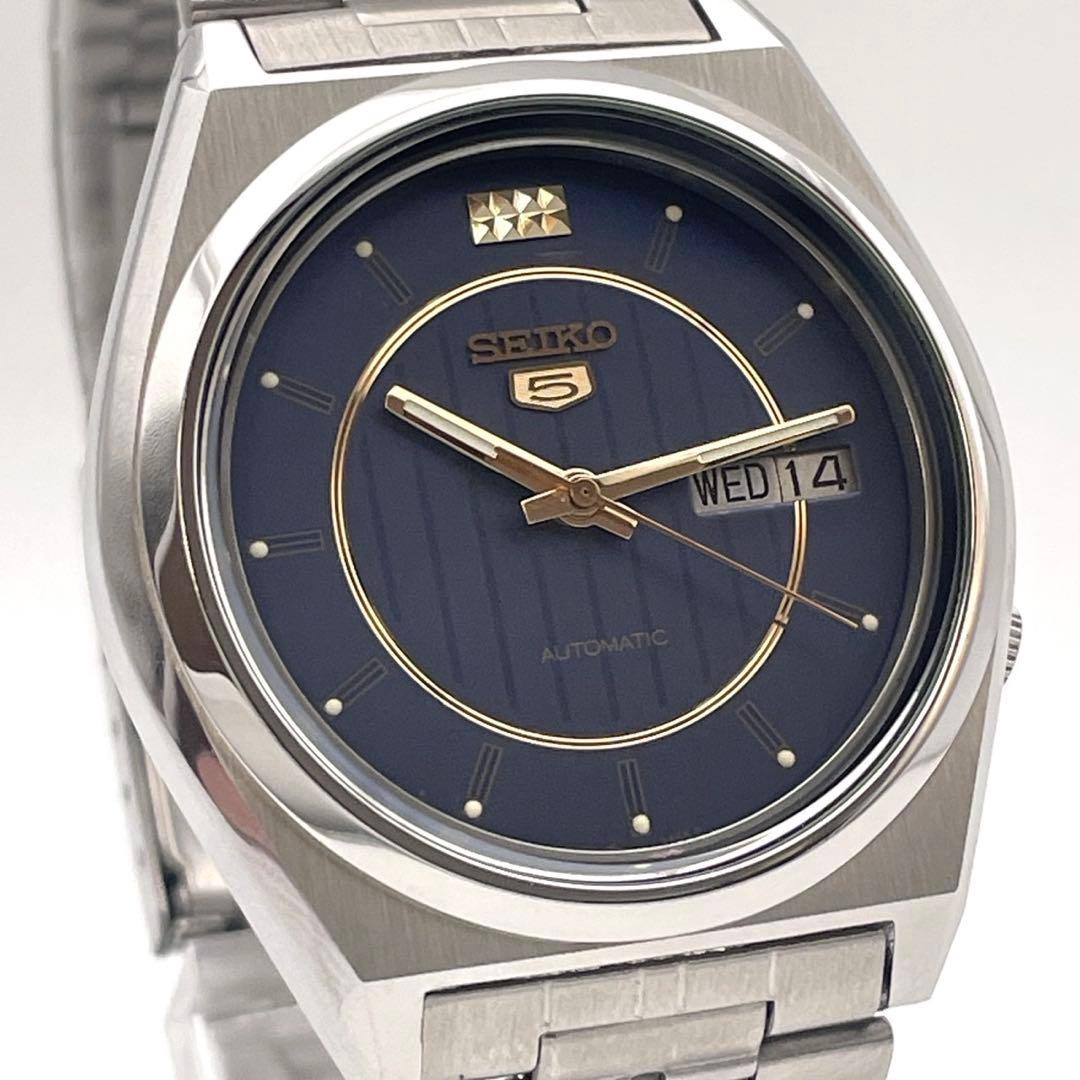 【稼働】SEIKO5 自動巻き 腕時計 デイデイト シルバー メンズ タグ付き