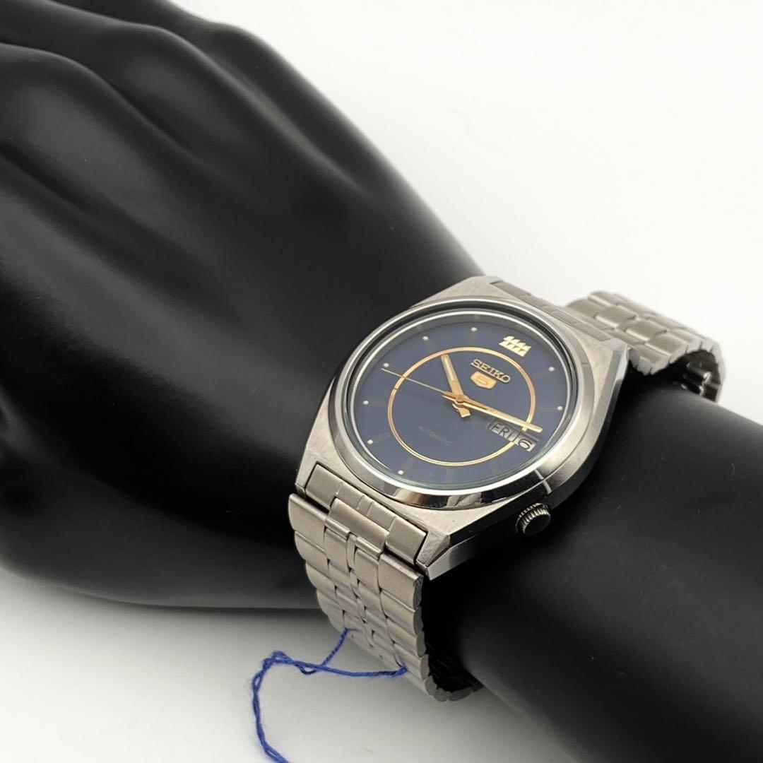【稼働】SEIKO5 自動巻き 腕時計 デイデイト シルバー メンズ タグ付き