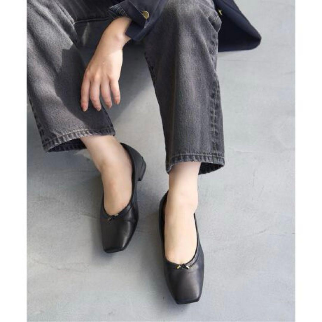 【美品】ルタロン レザースクエアボロネーゼバレエシューズ 23.0cm ブラック